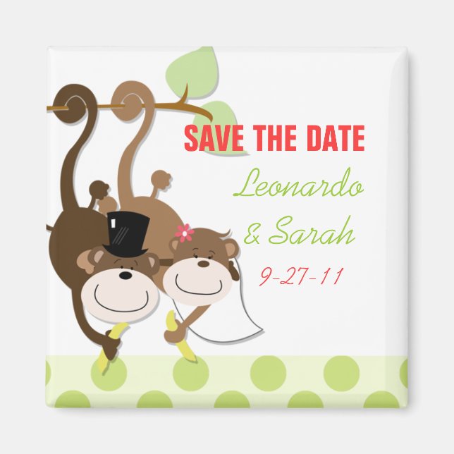 Save the Date Monkey Wedding Couple Magnet Favour (Front)