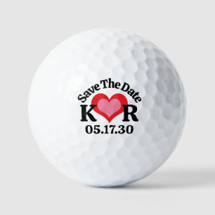 SAVE THE DATE Monogram Initials & Red Pink Heart Golf Balls
