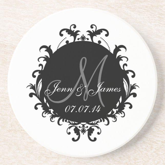 Save the Date Monogram Names Wedding Coasters (Front)