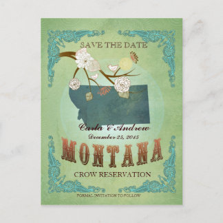 Save The Date - Montana Map With Lovely Birds Announcement Postcard