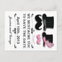 Save the date Moustache and Top Hat Postcard