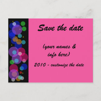 SAVE THE DATE (multi-coloured) circles2 Announcement Postcard