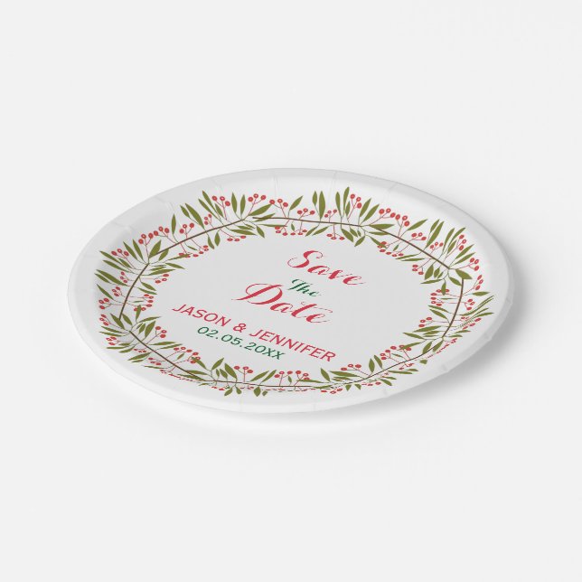 Save The Date - Multicolor Floral Wreath Paper Plate (Angled)