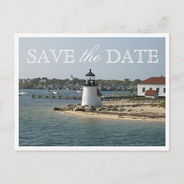 Save the Date Nantucket Wedding Brant Point Light Announcement Postcard (Front)