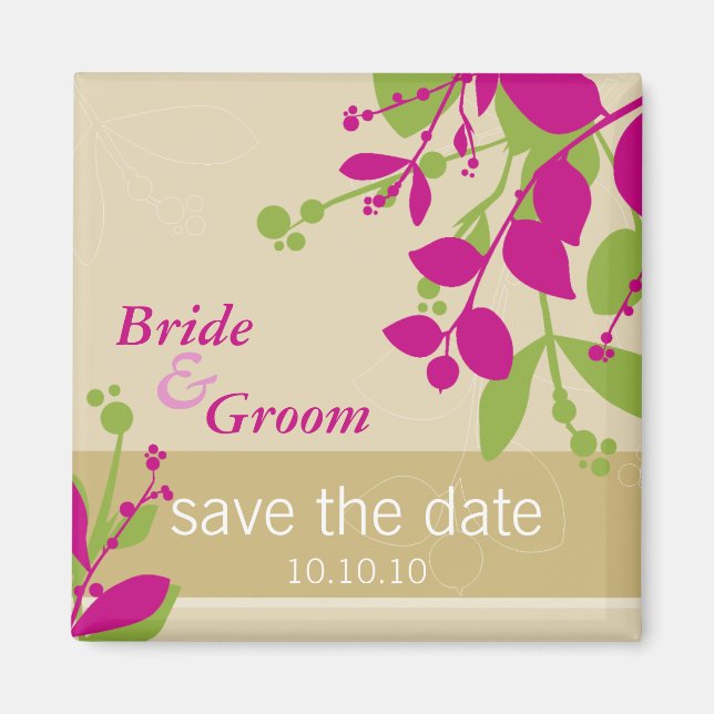 SAVE THE DATE :: nature - gold fern fuschia Magnet (Front)