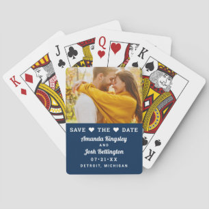 Save the Date Navy Custom Wedding Photo Playing Cards