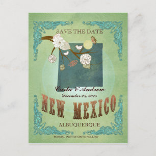 Save The Date - New Mexico Map With Lovely Birds Announcement Postcard
