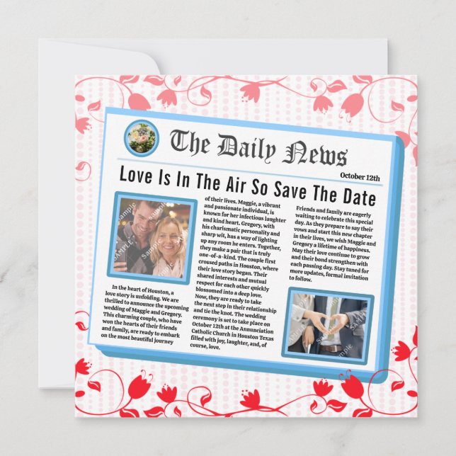 Save the Date Newspaper Headline Template (Front)
