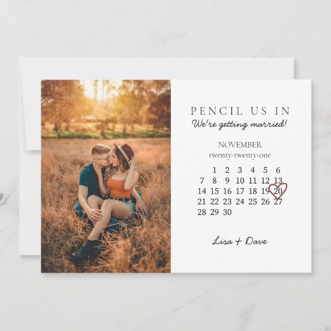 Save the Date Nov 2021 Month Calendar Pink Heart Holiday Card (Front)