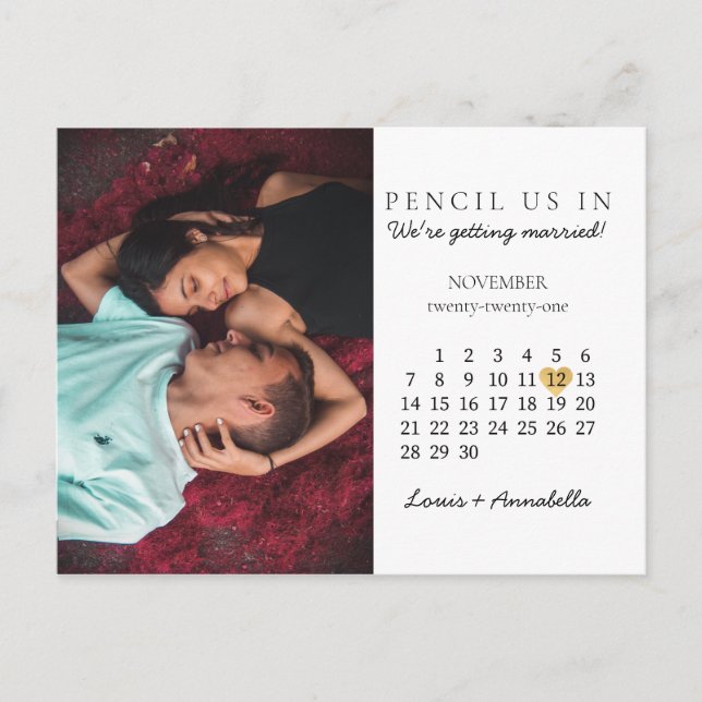 Save the Date November 2021 Monthly Calendar Postcard (Front)