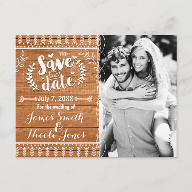 Save the Date Oak Wood Rustic Photo Invitation (Front)