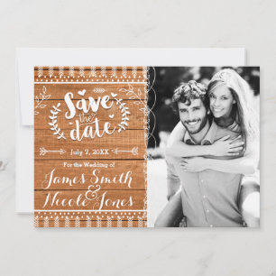 Save the Date Oak Wood Rustic Photo Invitation