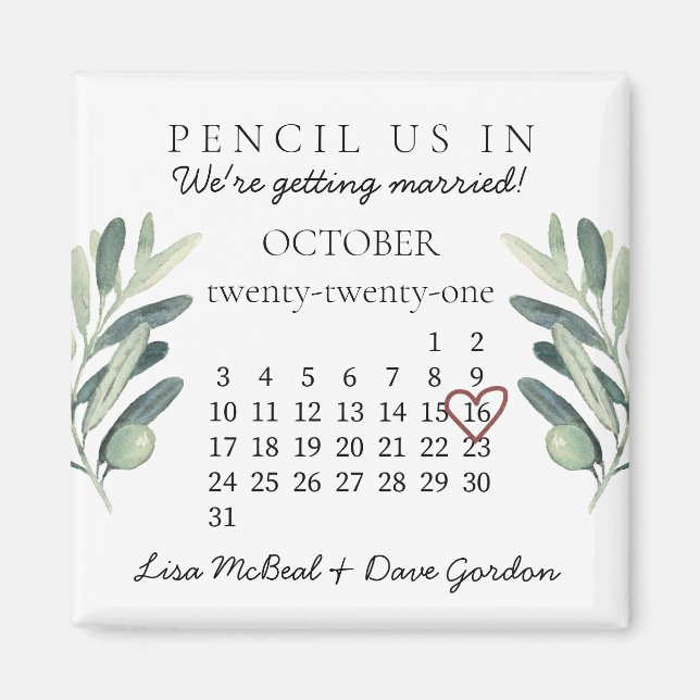 Save the Date Oct 2021 Month Calendar Pink Heart Magnet (Front)