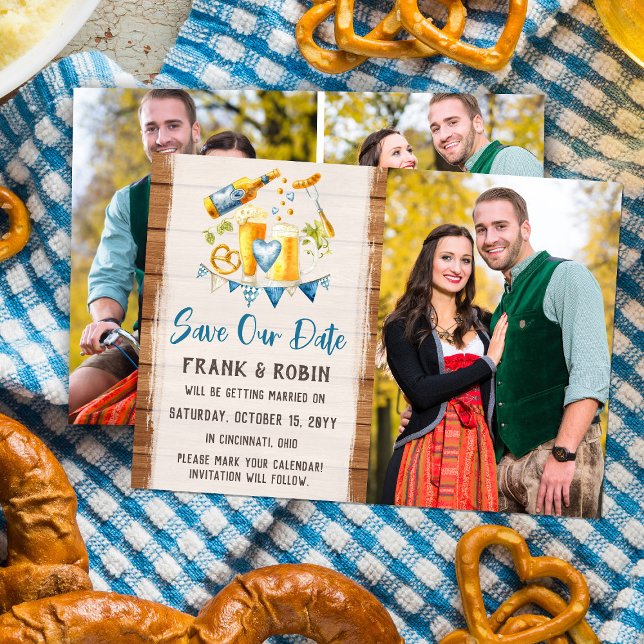 Save The Date Oktoberfest Wedding 4-Photo Card (Creator Uploaded)