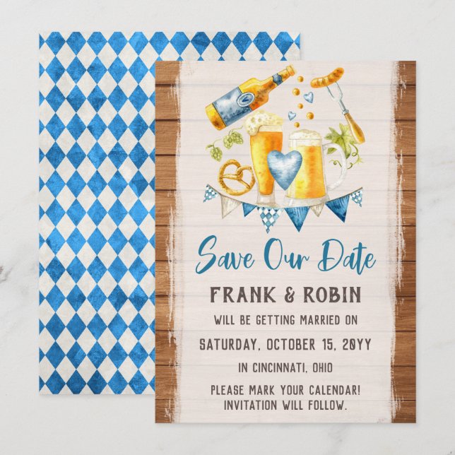 Save The Date Oktoberfest Wedding Bavarian Card (Front/Back)