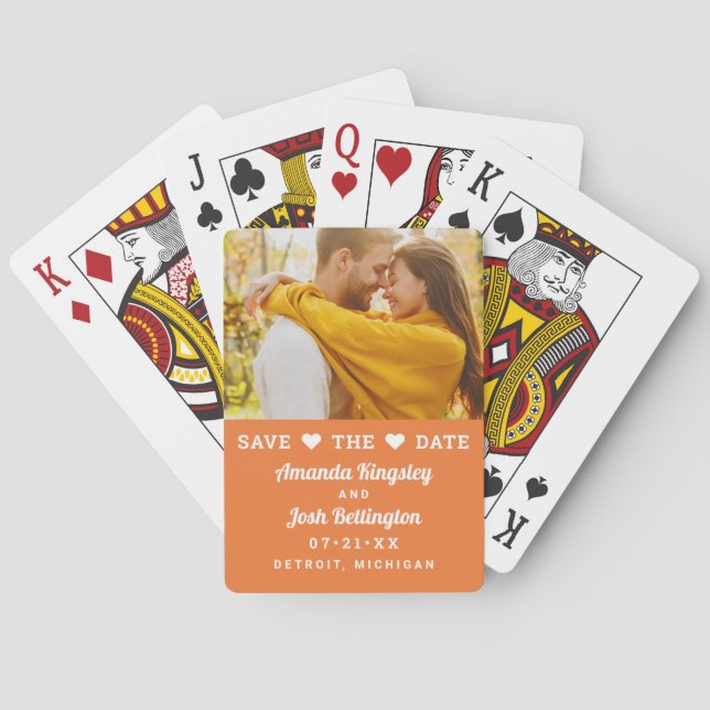 Save the Date Orange Custom Wedding Photo Playing Cards (Back)