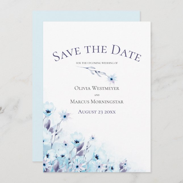 Save the Date Pale Blue Anemone Garden Invitation (Front/Back)