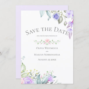 Save the Date Pale Lilac and Pink Flowers Invitation