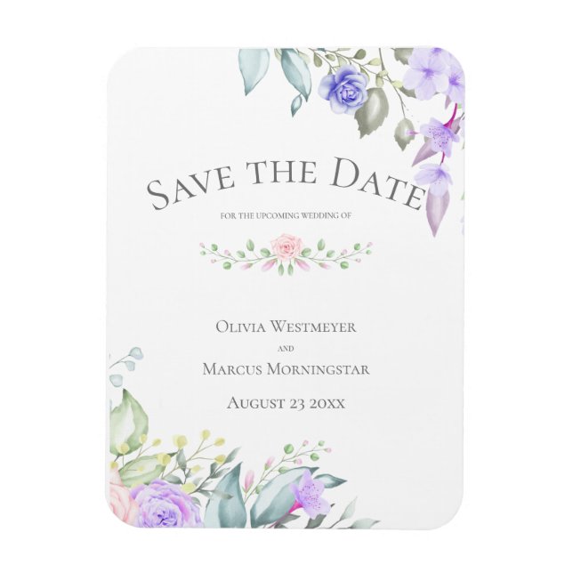 Save the Date Pale Lilac and Pink Flowers Magnet (Vertical)
