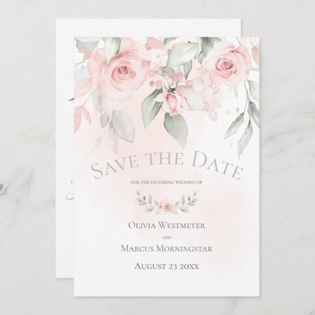 Save the Date Pale Pink Cottage Roses Invitation (Front/Back)