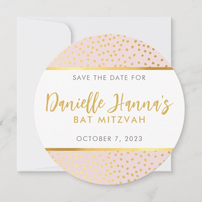 SAVE THE DATE pale pink gold polka dots Invitation (Front)