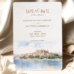 Save The Date Palma de Mallorca Spain Destination Invitation<br><div class="desc">Announce your special day with this elegant watercolor destination wedding "Save the Date" card, featuring a stunning artistic representation of Palma de Mallorca, Spain. The card beautifully blends soft pastel colours, including sky blue, sandy beige, olive green, and gentle hints of lavender. The serene watercolor artwork captures the historic cathedral...</div>