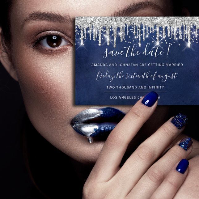 Save The Date Paper Kraft Silver Grey Drip Navy (Save The Date Paper Kraft Silver Gray Drip Navy)