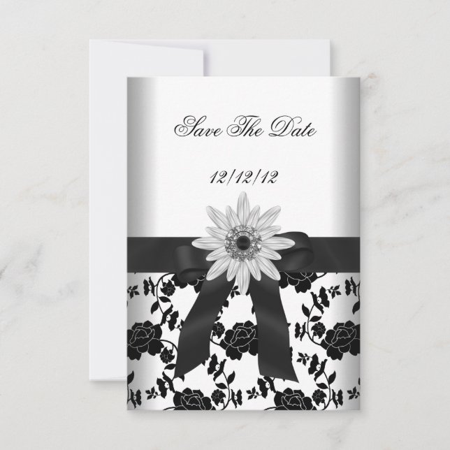 Save The Date Party Black White Flower Diamond (Front)