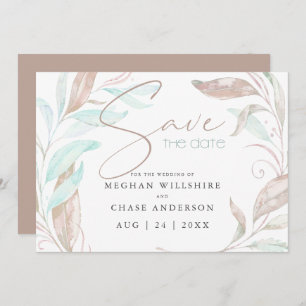 SAVE THE DATE Pastel Coral Aqua Leaves