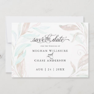 SAVE THE DATE Pastel Coral Aqua Leaves