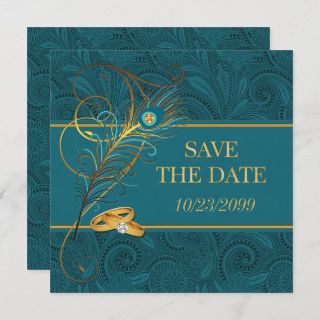 Save the Date Peacock Teal Wedding (Front/Back)