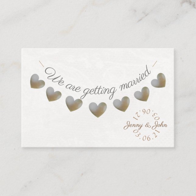 Save the date pearl heart bunting card (Front)
