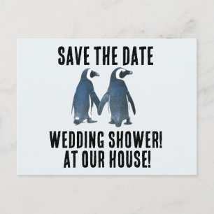 SAVE THE DATE PENGUINS WEDDING SHOWER INVITATIONS