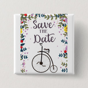 Save the Date Penny Farthing 15 Cm Square Badge