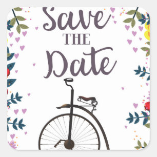 Save the Date Penny Farthing Square Sticker