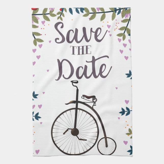 Save the Date Penny Farthing Tea Towel (Vertical)