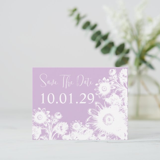 Save The Date PeriwinkleLavender Vintage Flowers Announcement Postcard (Standing Front)