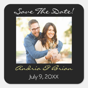 Save The Date/ Personalise Photo/Black WhiteYellow Square Sticker
