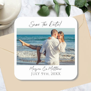 Save The Date Personalise Photo & Names Square Sticker