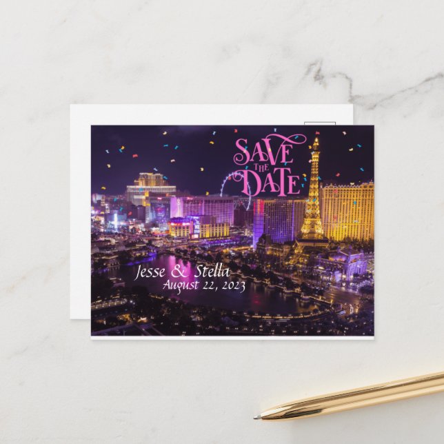 Save the Date Personalised Las Vegas Postcard (Front/Back In Situ)
