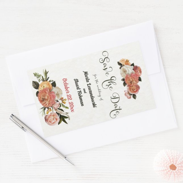 Save the Date Personalised Mimosa Floral  Rectangular Sticker (Envelope)