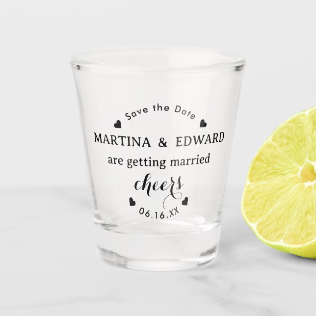 Save the Date Personalised Wedding cheers Shot Glass (Front)