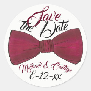 Save the Date Personalised Wedding Groom Bowtie Classic Round Sticker