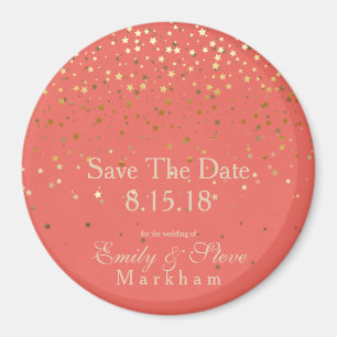 Save The Date Petite Golden Stars Magnet-Coral Magnet