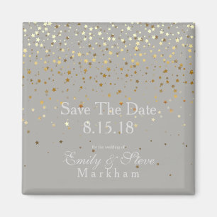 Save The Date Petite Golden Stars Magnet-Grey Magnet