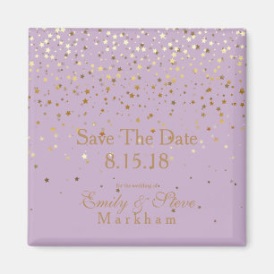 Save The Date Petite Golden Stars Magnet-Lavender Magnet