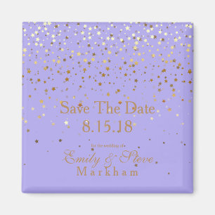 Save The Date Petite Golden Stars Magnet-Lavender Magnet