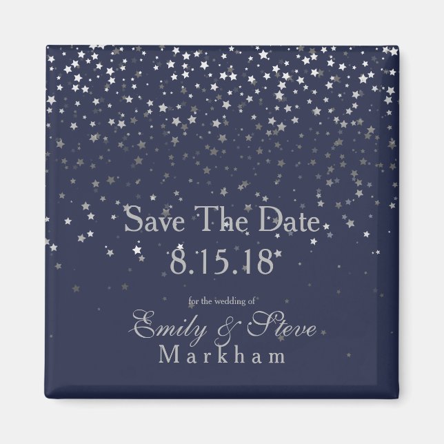 Save The Date Petite Silver Stars Magnet-MDNGT Magnet (Front)