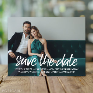 Save the Date - Photo and Modern Brushed Lettering Announcement Postcard