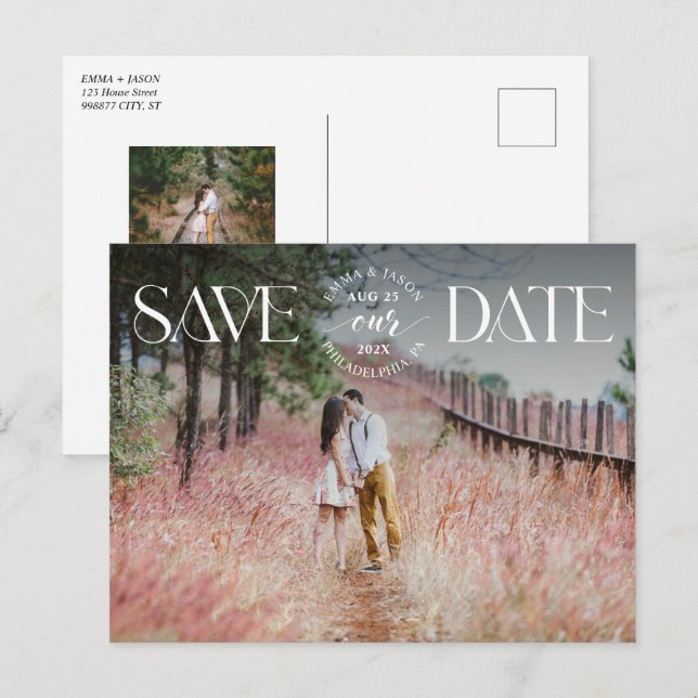 Save the Date Photo Announcement Fancy overlay Postcard (Front/Back)
